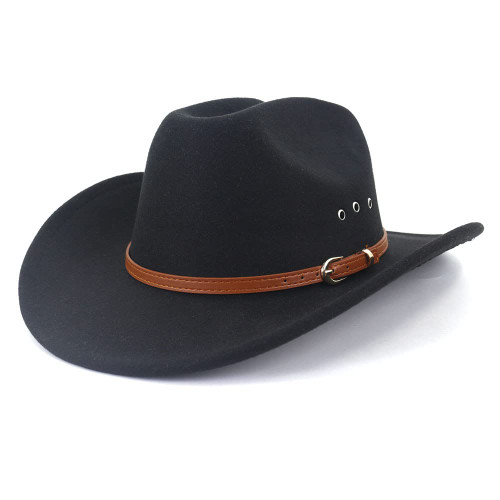 GRNUS Mens Felt Western Cowboy Hat Fedora Outdoor Wide Brim Cowgirl Hat for Women (Brown Belt Black)