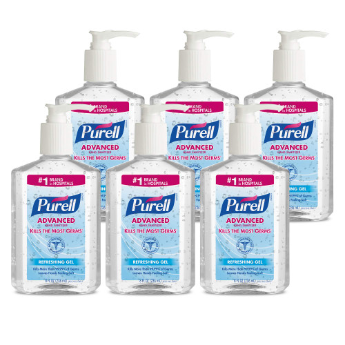 PURELL Advanced Hand Sanitizer Refreshing Gel, 8 fl oz Pump Bottle (Pack of 6) - 9652-04-EC