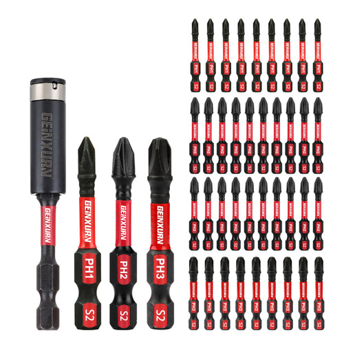 GEINXURN Anti-slip Hex Impact Tough Magnetic Screwdriver Bits Set 2 in. PH1/PH2/PH3 Insert Driver Bits,40Pack 1/4 Inch Hex Shank Phillips Cross Screwdriver Bits Set with 1Pcs Impact Bit Holder
