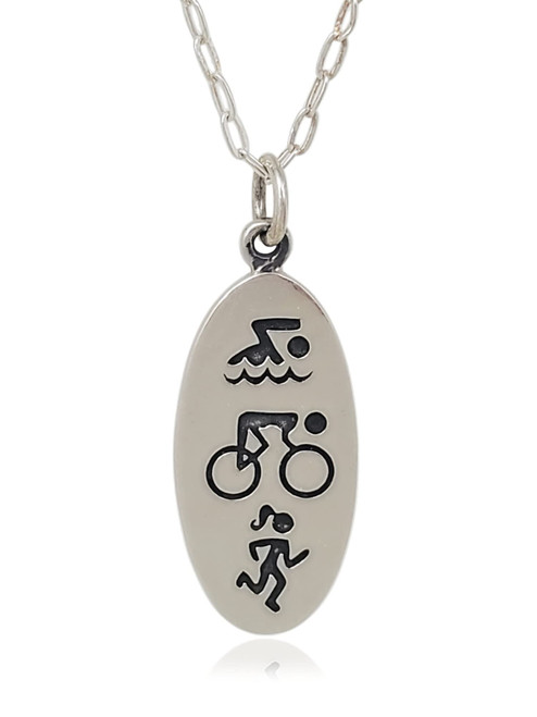 Sterling Silver Triathlon Flat Charm Necklace, 18"