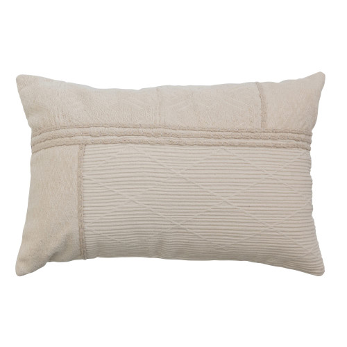 Creative Co-Op Cotton Lumbar Rope Embroidery and Chambray Back, Natural Pillow Covers, 24" L x 16" W x 0" H, Multicolor