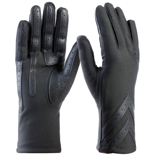 Isotoner womens Spandex Touchscreen With Warm Fleece Lining and Chevron Details Cold Weather Gloves, Charcoal - Smartdri, Small-Medium
