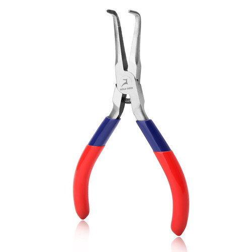 GOLD DEER Bent Needle Nose Pliers With Serrated Jaw Mini Bent Long Nose Pliers Mini Bent Nose Pliers Tweezer Long Nose Pliers Micro jewelry pliers With Comfort Grip Handles For Bending Wire Gripping