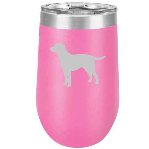 MIP Brand 16 oz Double Wall Vacuum Insulated Stainless Steel Stemless Wine Tumbler Glass Coffee Travel Mug With Lid Lab Labrador Retriever (Hot Pink)