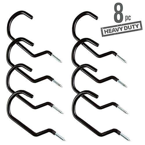ALAZCO 8pc Heavy Duty Multipurpose Utility Storage & Bike Hook - Space Maximizer Instant Organizer Garage Basement Tool Shop Wall and Ceiling Mount Bicycle Hang Garden Hose Cords & More up to 60 lbs