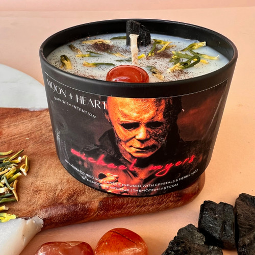 Moon Heart brand Love Manifestation scented Candle with rose quartz (8oz glass jar)