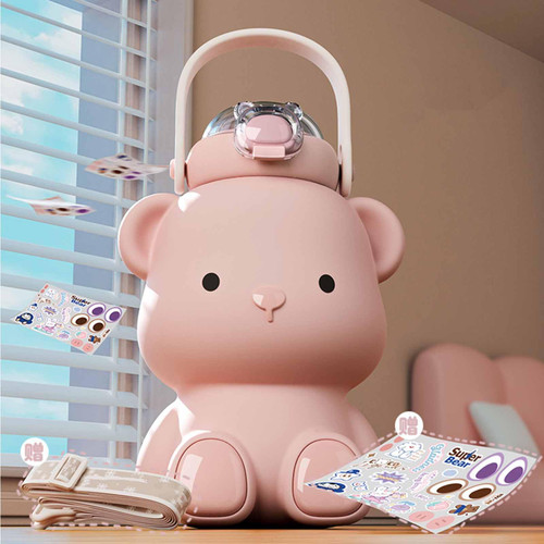 Insulated Water Bottle,Stainless Steel Water Cup with Straw Portable Travel Thermos Cup Thermal Coffee Mug Water Bottle for Coffee Tea Water Beverages (Pink)