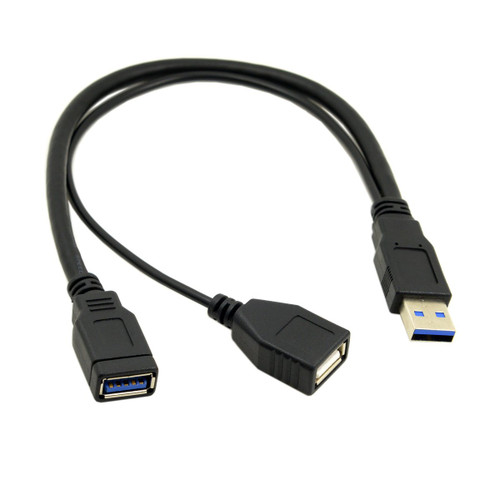 CY Black Color USB 3.0 Male to Dual USB Female Extra Power Data Y Extension Cable for 2.5' Mobile Hard Disk
