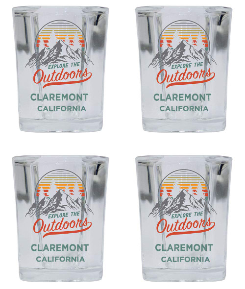 R and R Imports Claremont California Explore the Outdoors Souvenir 2 Ounce Square Base Liquor Shot Glass 4-Pack