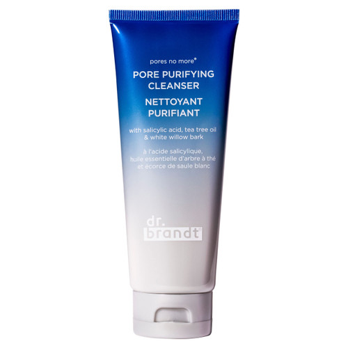 Dr. Brandt Cleanser. Pores No More Pore Purifying Cleanser. Non-Drying, Pore-Refining Cleaner with Salicylic Acid and Tea Tree Oil. Dissolves Impurities, Eliminates Excess Oil and Residue, 3.5 fl oz.