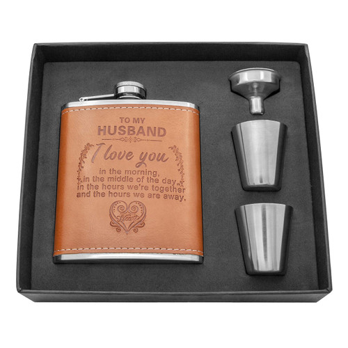 Personalized Engraved Hip Flask -7oz with Funnel- Stainless Steel Flask Sets, The Perfect flasks for liquor for men Gift, Boyfriend Gift, Husband Day Gift or Groomsmen Gift (Brown-To Husband)