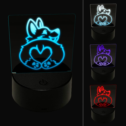 Sniggle Sloth Cute Corgi with a Heart Butt 3D Illusion LED Night Light Sign Nightstand Desk Lamp