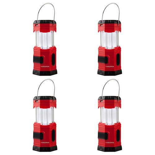 TANSOREN 4 Pack Solar USB Rechargeable or 3 AA Power Supply LED Camping Lantern Flashlight with DC Charging Line and "S" , Survival Light for Camping, Hiking, Reading, Hurricane, Power Outage