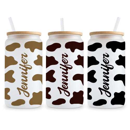 Hyturtle Cow Glass Cup- Personalized Cow Lovers Glass Cup With bamboo Lid and Straw, 12oz16oz Coffee Glass Cup Gifts For Mother's Day Gift for Mom Sister Female Women Her Wife-Birthday Gifts for Women