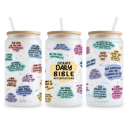 Hyturtle Personalized Christian Daily Bibble Glass Cup With Bamboo Lid & Straw 12oz16oz Coffee Glass Cup Gifts For Mothers Day for Friends Mom Sister Coworker Female Her Wife-Birthday Gifts for Women