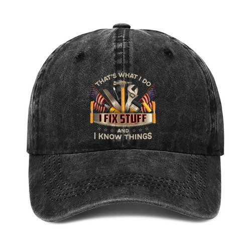 I Fix Stuff and Know Things Hat for Men, I Fix Things Hat, I Fix Stuff Hat, I Fix Things and I Know Stuff Hat 1 (Black)
