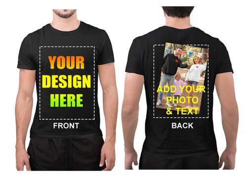 Add Your Own Text Design Custom Personalized Front and Back Adult T-Shirt Tee (Large, Black)