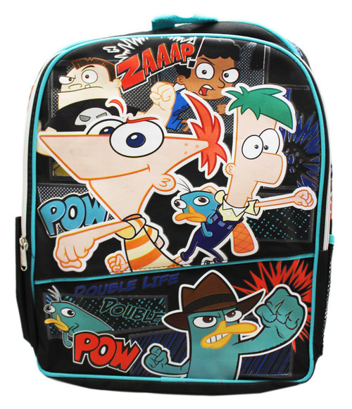 Disney's Phineas and Ferb Double Pow Black/Teal Full Size Backpack (16in) Disney's Phineas and Ferb Double Pow Black/Teal Full Size Backpack (16in)