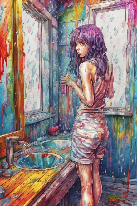 5D DIY Diamond Painting Watercolor Portrait Full Drill Kits for Adults Beginner Portraits Diamond Art,Woman in Bathroom Round Diamond Painting Kits Perfect for Home Wall Decor Gifts 16x24inch