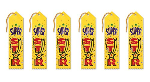 Beistle AR146 Super Star Award Ribbons, 2 by 8-Inch, 6-Pack