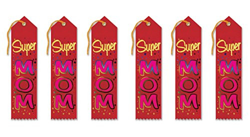 Beistle AR216 Super Mom Award Ribbons, 2 by 8-Inch, 6-Pack