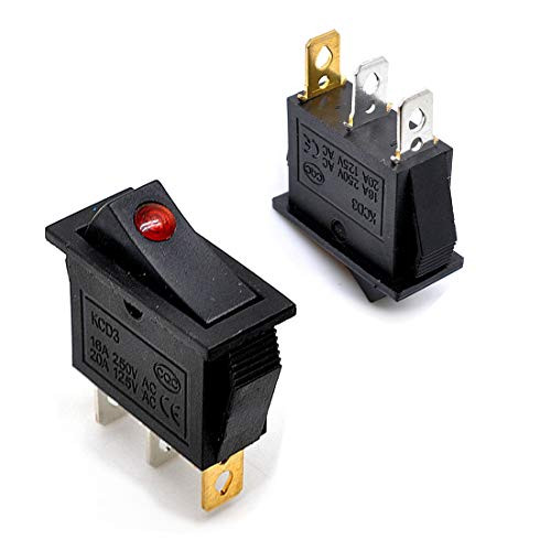 Willwin 10pcs KCD3-101N AC 250V 16A AC 125V 20A KCD3 Red Light ON/Off SPST Rocker Boat Switch