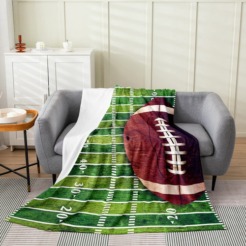 jejeloiu Rugby Sports Flannel Fleece Throw Blanket,Football Football Field Bed Blanket Soccer Ball Game Fuzzy Blanket for Bed Sofa Couch,Bedroom Decor American Football Plush Blanket 40"x50"