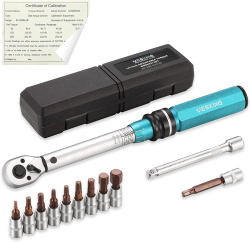 YESKING 1/4-inch Drive Click Torque Wrench Set, 72-tooth Dual-Direction Adjustable Torque Wrench with Bit Sockets (20-200in.lb / 2.26-22.6Nm) YESKING 1/4-inch Drive Click Torque Wrench Set, 72-tooth Dual-Direction Adjustable Torque Wrench with Bit Sockets (20-200in.lb / 2.26-22.6Nm)