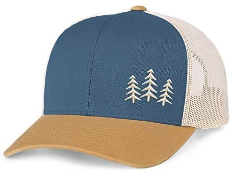 44N, Snapback Trucker Hat, Tree (Ocean Blue/Amber Gold/Beige)