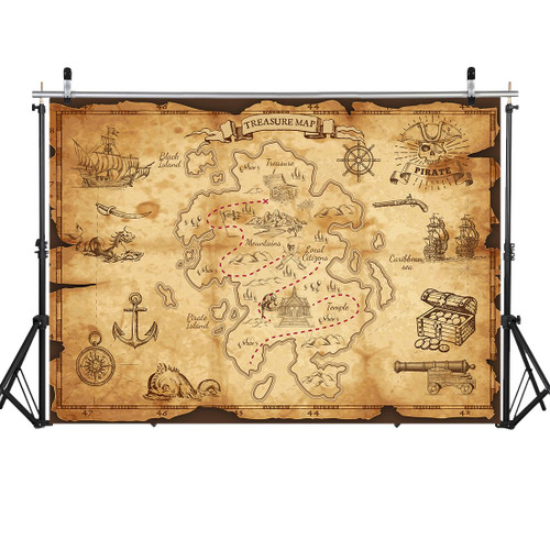 WOLADA Pirate Treasure Map Backdrop Background Pirate Backdrop Pirate Map Backdrop Treasure Map Pirate Backdrop for Photoshoot Vintage Map Backdrop Pirate Background Backdrop 8x6FT 12646