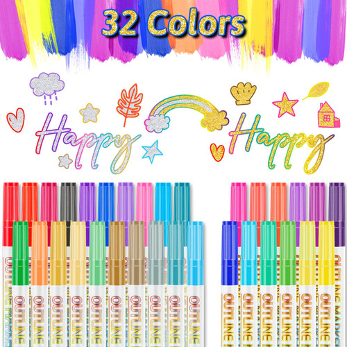 Outline Markers Self-outline Metallic Markers, 20 Silver&12 Gold Colors Double Line Outline Markers Super Squiggles Shimmer Glitter Pen Set for Christmas Greeting Card,Kid Drawing,Doodling,DIY Crafts Outline Markers Self-outline Metallic Markers, 20 Silver&12 Gold Colors Double Line Outline Markers Super Squiggles Shimmer Glitter Pen Set for Christmas Greeting Card,Kid Drawing,Doodling,DIY Crafts