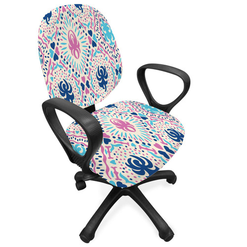 Ambesonne Abstract Office Chair Slipcover, Ornamental Hearts and Polka Dots Dashes Arching Streaks, Protective Stretch Decorative Fabric Cover, Sky Blue Pink Ambesonne Abstract Office Chair Slipcover, Ornamental Hearts and Polka Dots Dashes Arching Streaks, Protective Stretch Decorative Fabric Cover, Sky Blue Pink