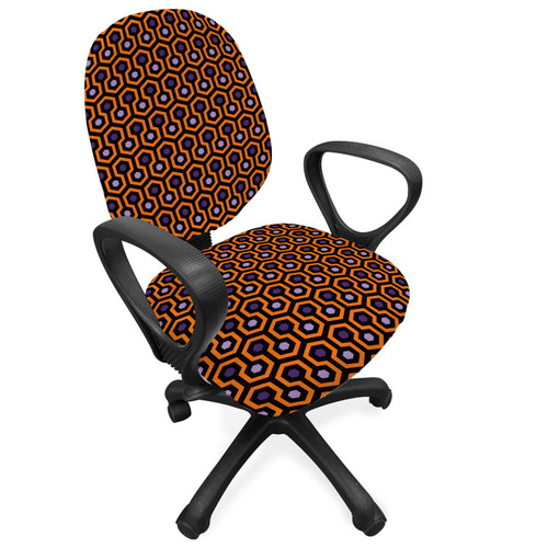 Ambesonne Abstract Office Chair Slipcover, Illustration of Honeycomb Design Hexagon Shaped Motifs, Protective Stretch Decorative Fabric Cover, Orange Charcoal Grey