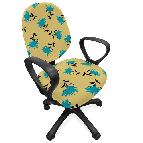 Ambesonne Turquoise Blue Office Chair Slipcover, Abstract Pattern of Flower Petal with Peduncle, Protective Stretch Decorative Fabric Cover, Camel Dark Turquoise