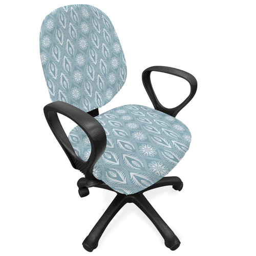 Ambesonne Abstract Office Chair Slipcover, Floral Patterns in Japanese Style Symmetrical Snowflake Motifs, Protective Stretch Decorative Fabric Cover, Pale Teal Cadet Blue