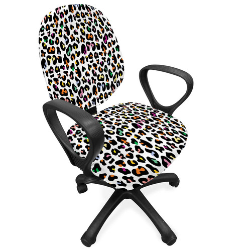 Ambesonne Leopard Print Office Chair Slipcover, Repetitive Pattern of Modernized Big Cat Skin Motifs on Plain Background, Protective Stretch Decorative Fabric Cover, Multicolor