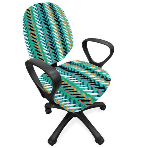 Ambesonne Abstract Office Chair Slipcover, Modern Design Art Print with Symmetric Brush Strokes and Dots, Protective Stretch Decorative Fabric Cover, Dark Seafoam Multicolor