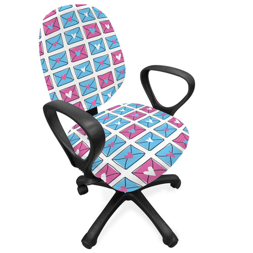 Ambesonne Letters Office Chair Slipcover, Rhythmic Hand Drawn Love Letter with Heart Stamp Motifs Print on Plain Backdrop, Protective Stretch Decorative Fabric Cover, White and Pink