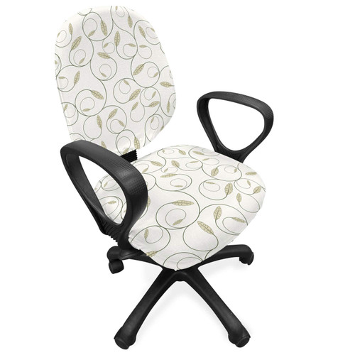 Ambesonne Pastel Office Chair Slipcover, Scrolling Leafy Branches Floral Botanical Gardening Blossoms Motif Print, Protective Stretch Decorative Fabric Cover, Pale Khaki and Ivory