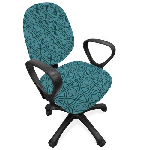Ambesonne Abstract Office Chair Slipcover, Pattern of Geometric Shapes Triangles Pentagons and Hexagons Motifs, Protective Stretch Decorative Fabric Cover, Cadet Blue and Dark Teal