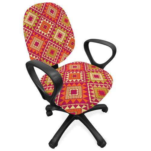 Ambesonne Folk Art Office Chair Slipcover, Cultural Ethnic Style Boho Pattern Patchwork Inspired Illustration, Protective Stretch Decorative Fabric Cover, Magenta and Multicolor