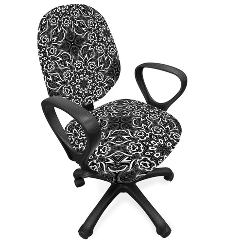 Ambesonne Black and White Office Chair Slipcover, Abstract Monochrome Composition with Flowers and Foliage Leaves Pattern, Protective Stretch Decorative Fabric Cover, Black White Ambesonne Black and White Office Chair Slipcover, Abstract Monochrome Composition with Flowers and Foliage Leaves Pattern, Protective Stretch Decorative Fabric Cover, Black White