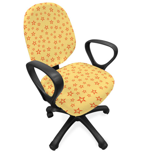 Ambesonne Stars Office Chair Slipcover, Doodle Style 5 Pointed Geometric Shapes Abstract Heavenly Bodies Design, Protective Stretch Decorative Fabric Cover, Pale Yellow Orange