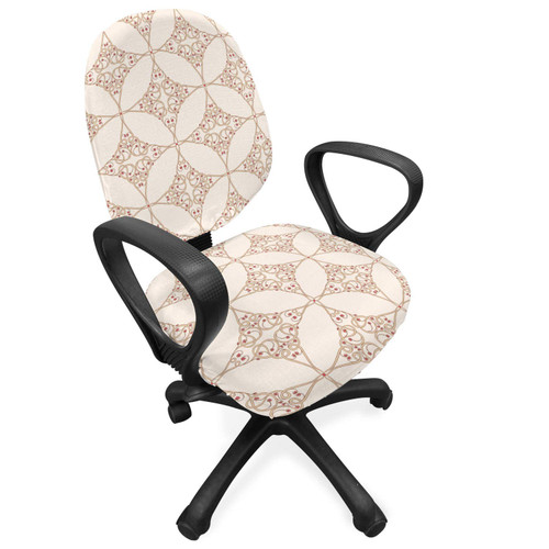 Ambesonne Floral Office Chair Slipcover, Floral Stems and Petals Ornamentation Continuous Knot Circular Form, Protective Stretch Decorative Fabric Cover, Beige Dark Coral
