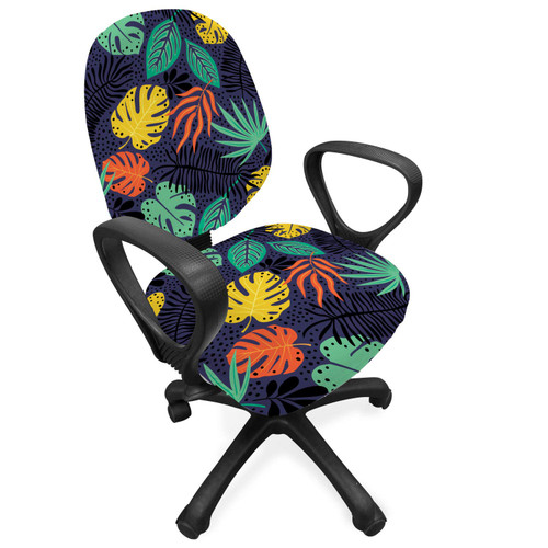 Ambesonne Leaves Office Chair Slipcover, Colorful Summer Graphic Tropical Leaves with Dots Abstract Modern Hawaiian Print, Protective Stretch Decorative Fabric Cover, Standard Size, Multicolor