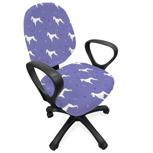 Ambesonne Boxer Dog Office Chair Slipcover, Cartoon Style Pattern of Canine Animals with Paw Prints and Bones Hand-Drawn, Protective Stretch Decorative Fabric Cover, Violet White