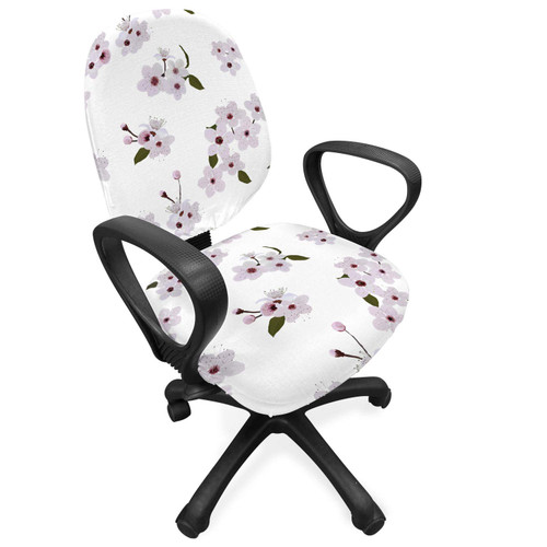 Ambesonne Almond Blossom Office Chair Slipcover, Flower Pattern with Leaves Petals Japanese Garden Design, Protective Stretch Decorative Fabric Cover, Olive Green