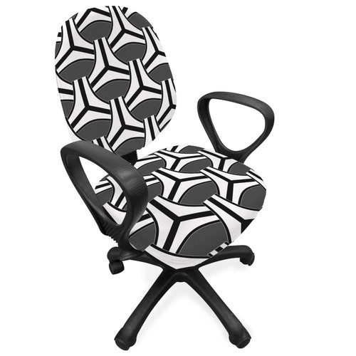 Ambesonne Abstract Office Chair Slipcover, Geometric Ovals and Stripes in Achromatic Minimalist Tones Print, Protective Stretch Decorative Fabric Cover, Charcoal Grey White
