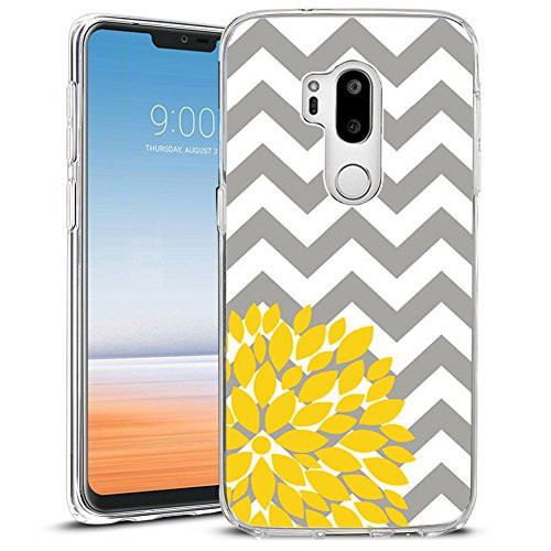 for LG G7 ThinQ Case,LG G7 Case, Cover for LG G7/LG G7 ThinQ 2018 Release TPU Non-Slip High Definition Printing Grey & Yellow Chevron
