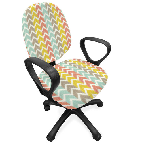 Ambesonne Chevron Office Chair Slipcover, Repetitive Herringbone Zigzag Pattern on Sketchy Colorful Line Painted Background, Protective Stretch Decorative Fabric Cover, Multicolor